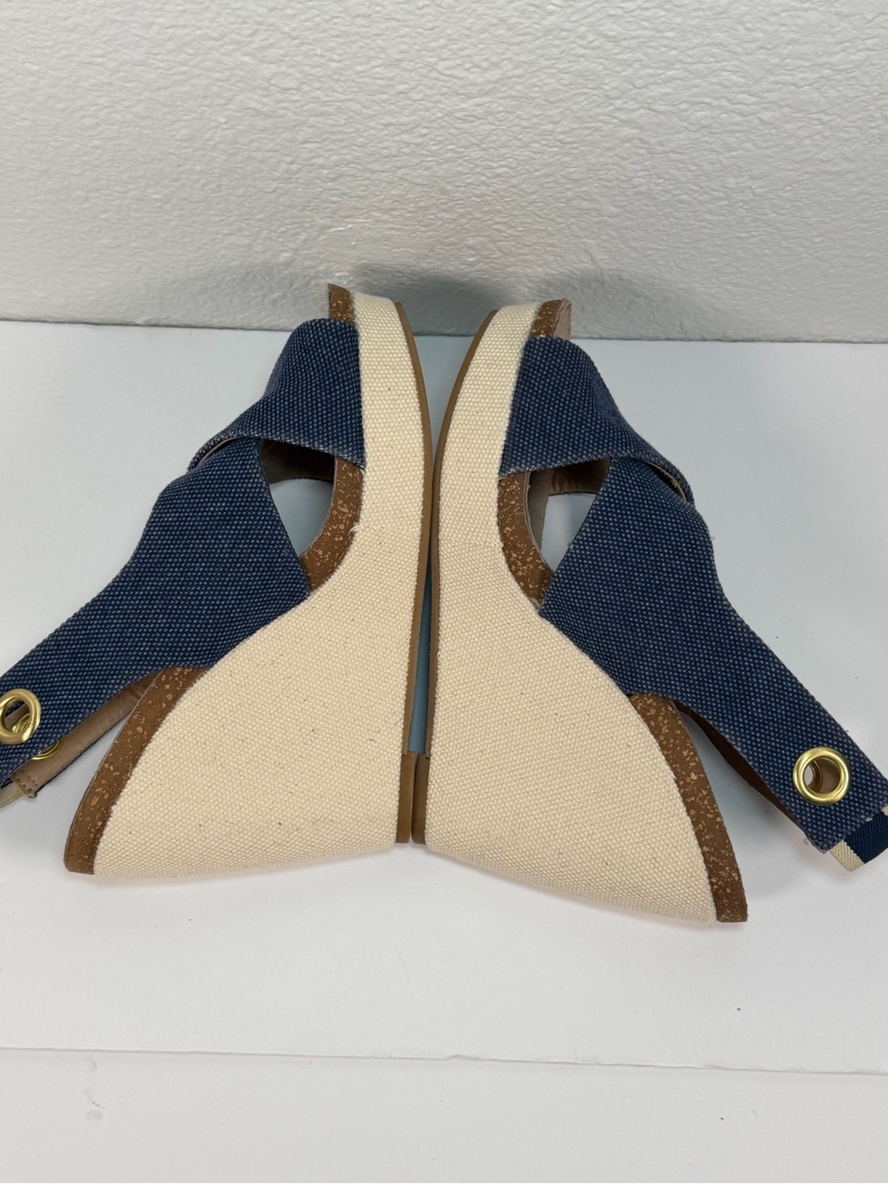 Splendid Wedge Sandals Women 8.5M Blue Canvas Cork Platform Slingback - Picture 7 of 11